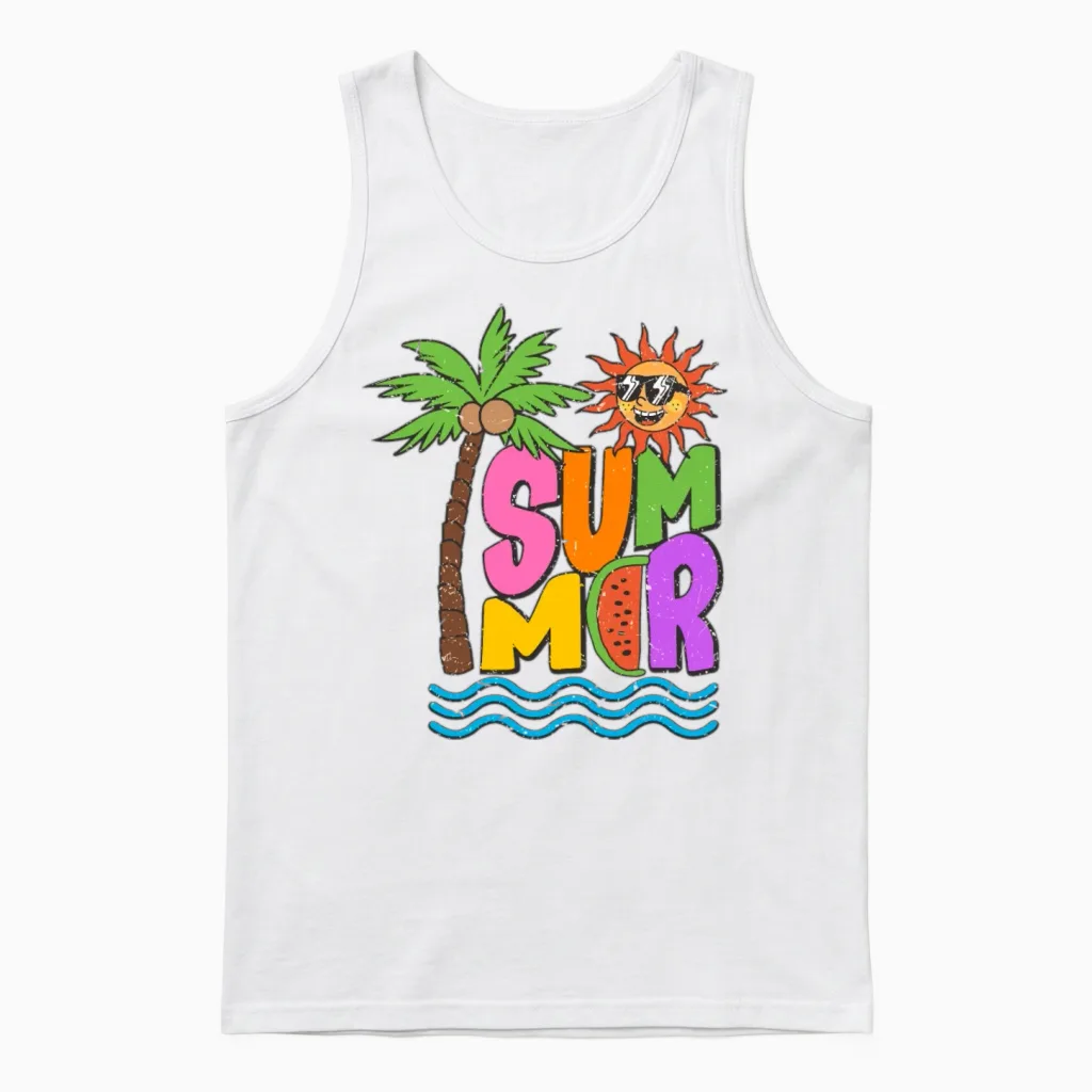 Retro Groovy Summer Sublimation Unisex Tank Top - White