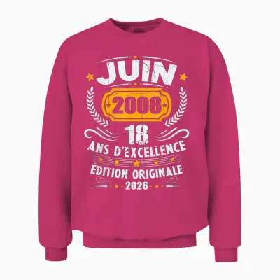 Vintage Cadeau D'anniversaire 18 Ans Née En Juin 2008 Unisex Sweatshirt - Heliconia