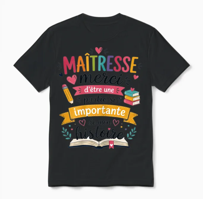 Cadeau Maîtresse école Fin Année Enseignante Original Merci Unisex T-Shirt in Black
