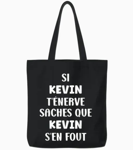Name if Kevin T'énerve Humor Custom Name Kevin T-Shirt, Black, S Tote Bags in Black