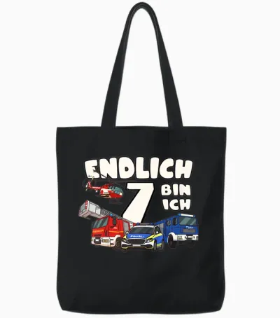 Kinder 7. Geburtstag Polizei, Feuerwehr, Thw & Rettungsdienst Tote Bags - Black