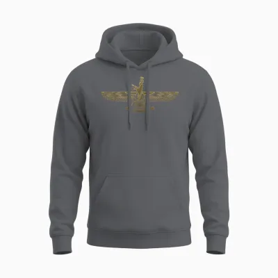 Faravahar Symbol Persian Sumerian Winged Ball Figure Icon T-Shirt, Black Unisex Hoodie - Charcoal