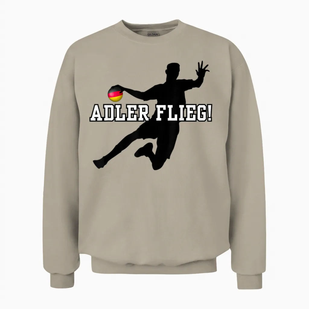 Adler Flieg Handball Fan Outfit T-Shirt, Gray Unisex Sweatshirt in Sand