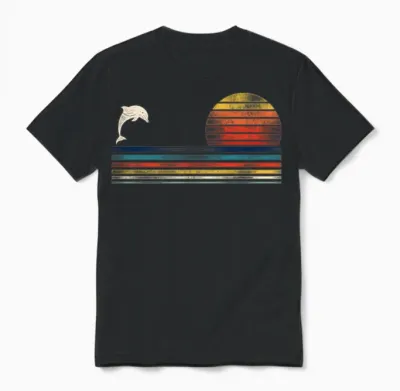 Dolphin Retro Vintage Unisex T-Shirt - Black