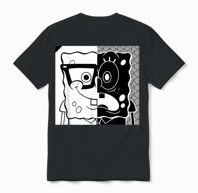 Spongebob Squarepants - Superfly Black and White Unisex T-Shirt in Black
