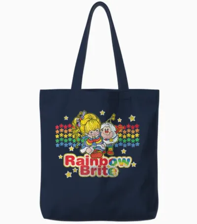 Rainbow Brite & Sprite Vintage Star Stripes Distressed Logo T-Shirt, Blue Tote Bags - Navy