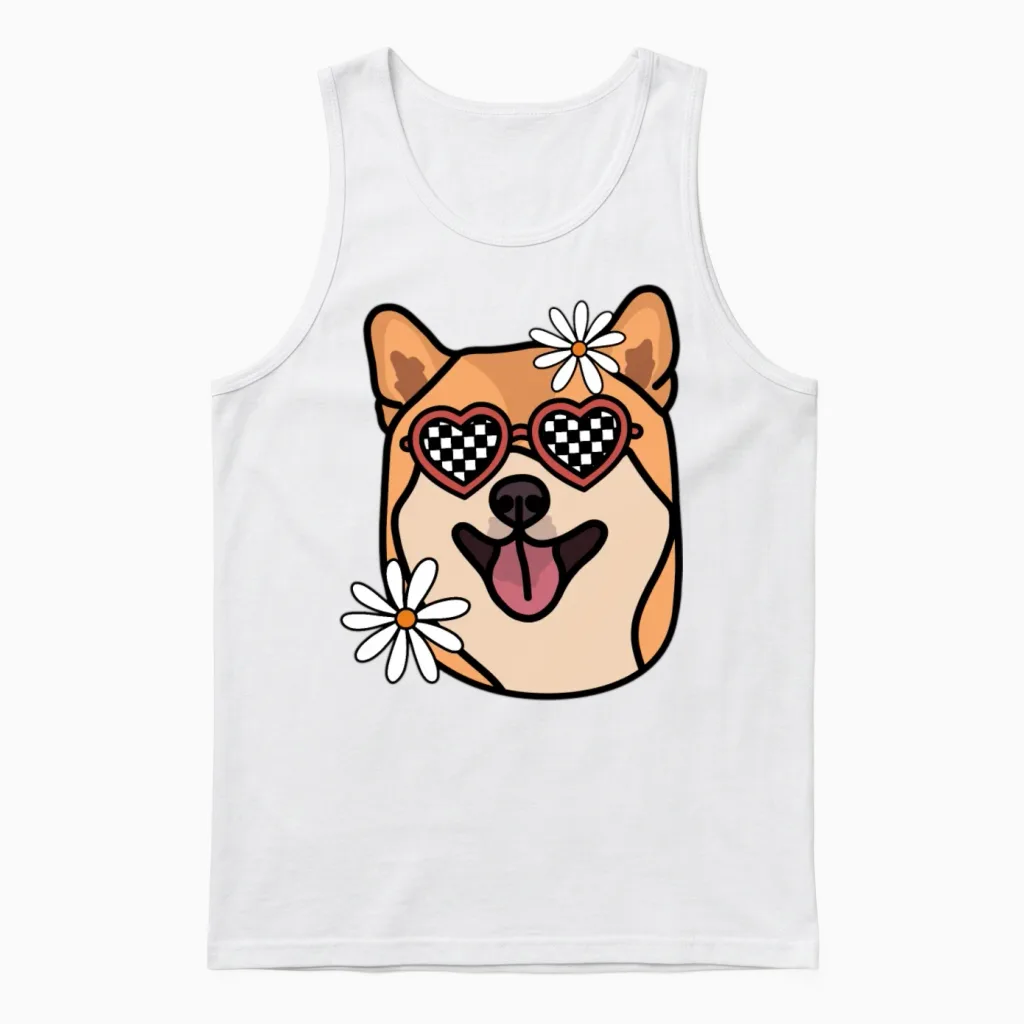 Shiba Retro Dog - Lovers Unisex Tank Top in White