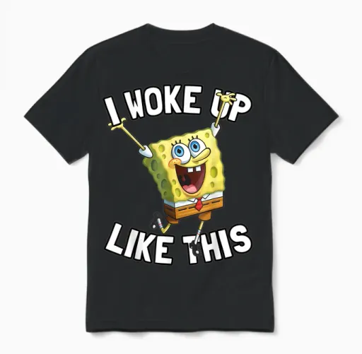 Mademark X Spongebob Squarepants - Spongebob Squarepants I Woke Up Like This Unisex T-Shirt in Black