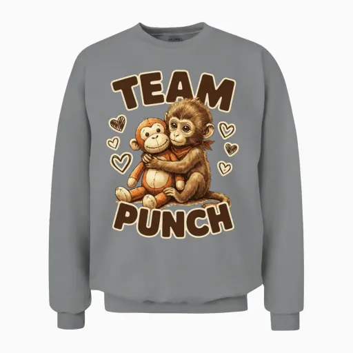 Team Punch Monkey Hug Baby Punch Monkey Unisex Sweatshirt in Sport Grey
