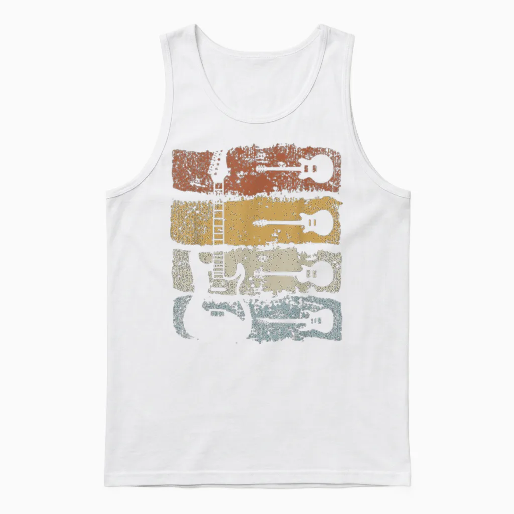 Guitar Player Rock Music Retro Guitar T-Shirt, Black Unisex Tank Top in White