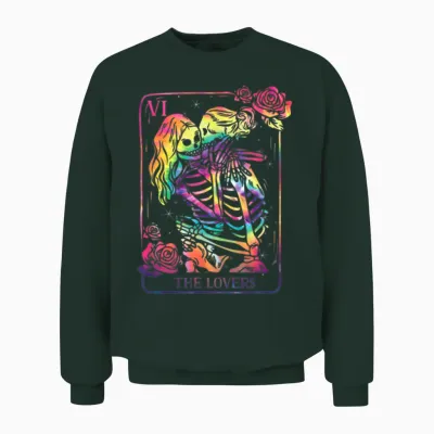The Lovers Tarot Card Goth Tie Dye Kissing Lesbian Unisex Sweatshirt - Forest