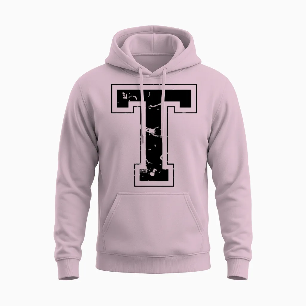 Initial Letter T Unisex Hoodie in Light Pink