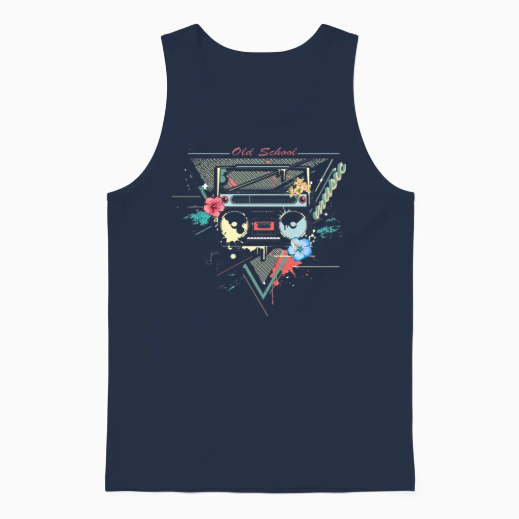Ghettoblaster Retro Graffiti Unisex Tank Top in Navy