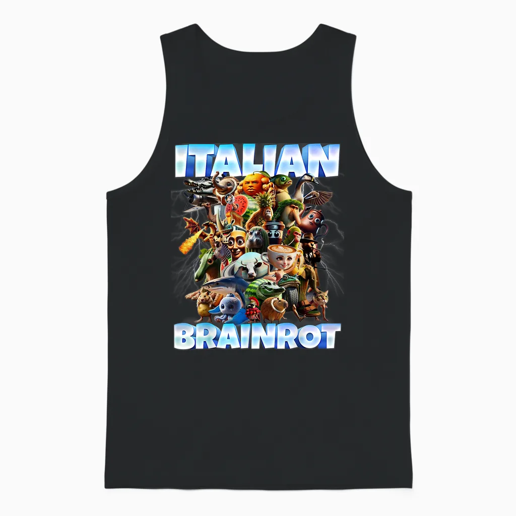 Italian Brainrot Characters Funny Meme Popular Trend Gen Z Unisex Tank Top in Black