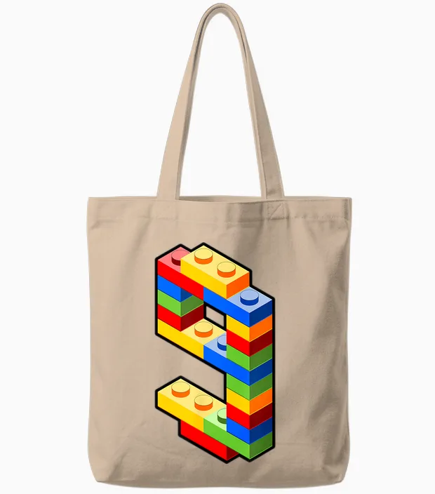 Bausteine 9. Geburtstag Outfit - Blockbaustein Tote Bags in Natural