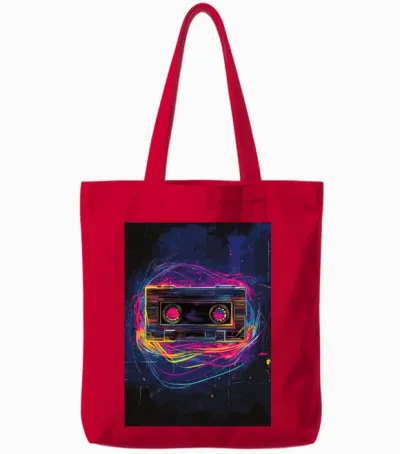 Neon Retro Cassette Tote Bags - Red