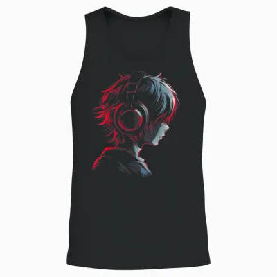 Anime Manga Graphic Headphones Artwork Anime T-Shirt, Black Unisex Tank Top - Black