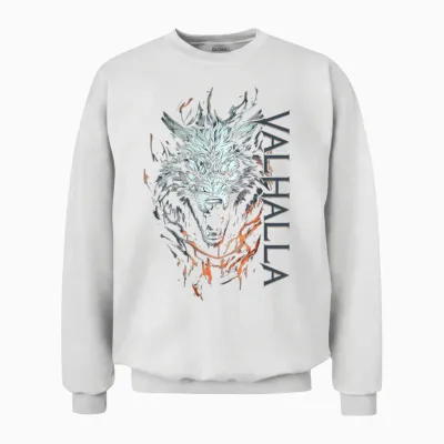 Walhalla Wolf Wolves Odin's Companion Geri and Freki Viking T-Shirt, Black Unisex Sweatshirt - White
