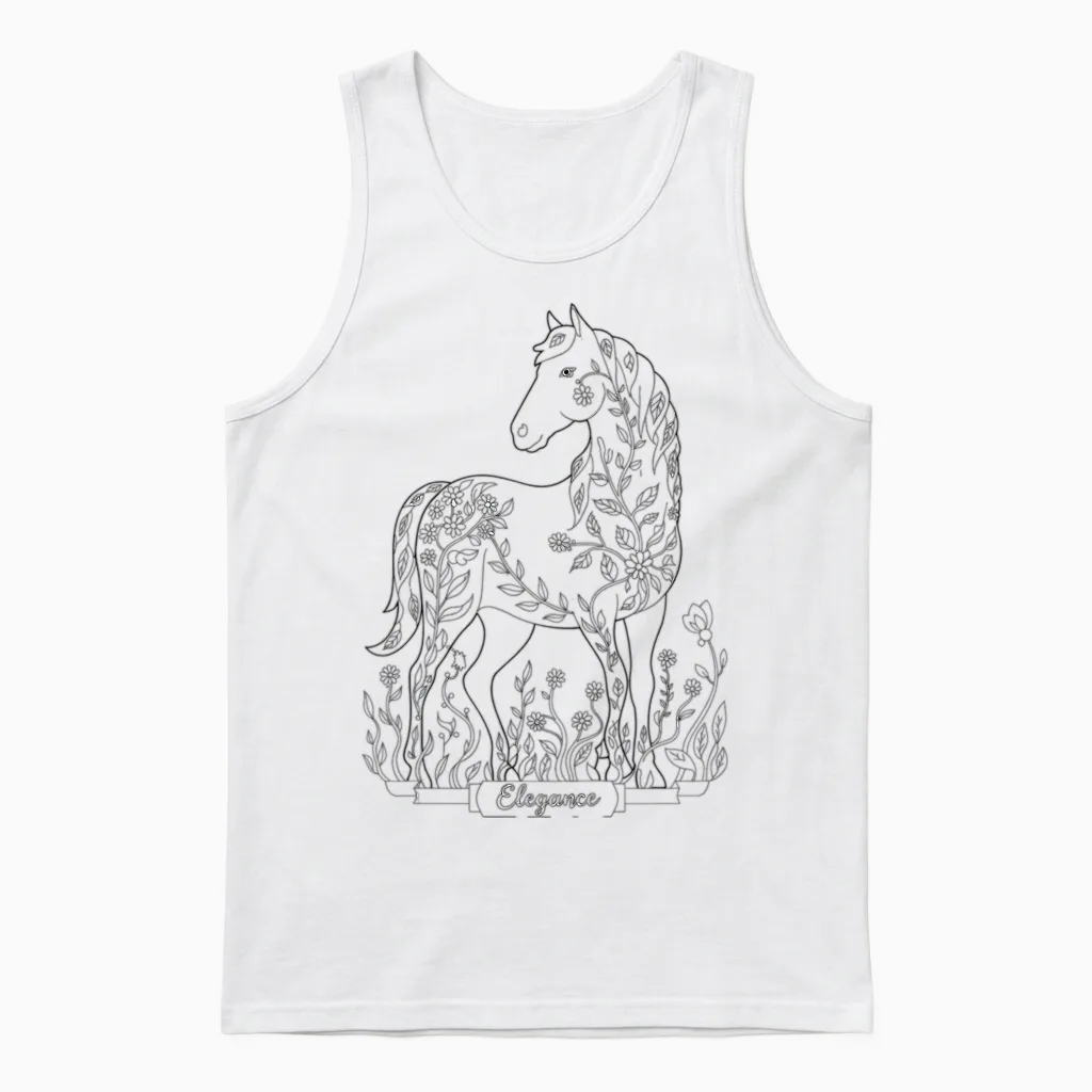 Pferd Zum Ausmalen Kinder Blumen Schablone Mädchen Geschenk Unisex Tank Top in White