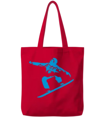 Snowboarding, Snowboarder and Mountains Tote Bags - Red