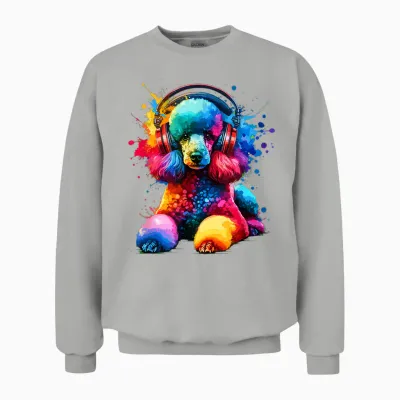 Colourful Splash Art Headphones Poodle Dog Toy Poodle Unisex Sweatshirt - Ash