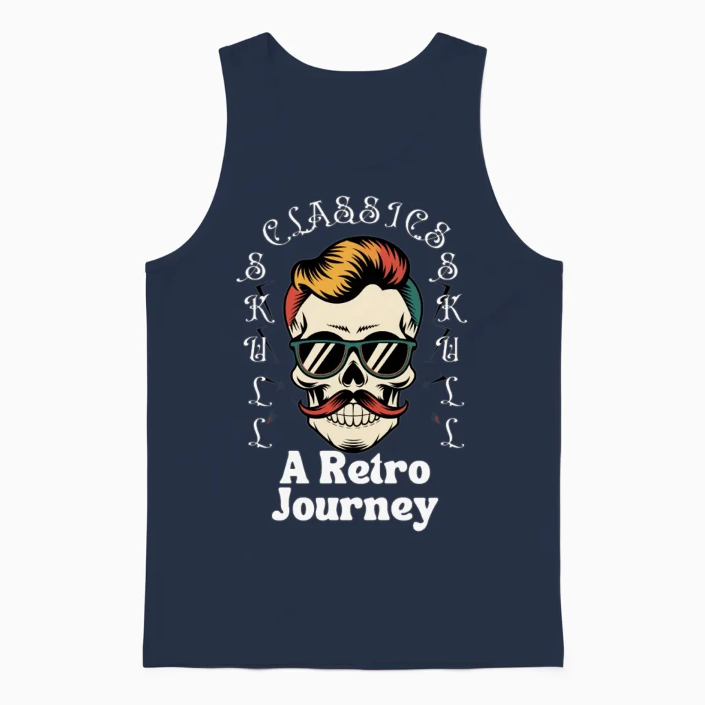 A Retro Skull Journey Halloween Unisex Tank Top - Navy
