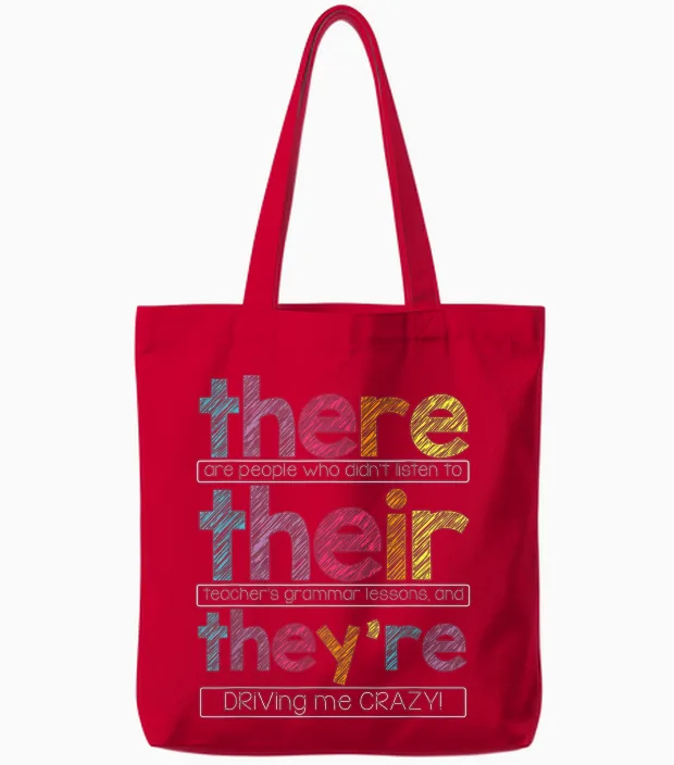 There Their They're English Grammar Teacher Funny Humor T-Shirt Small Tote Bags in Red