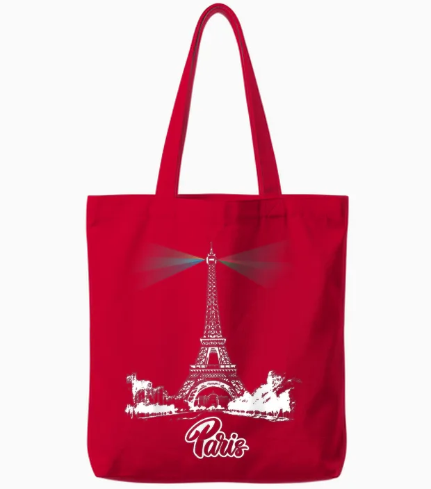 Paris Eiffel Tower Lights Lighthouse Souvenirs Events France T-Shirt, Black Tote Bags in Red