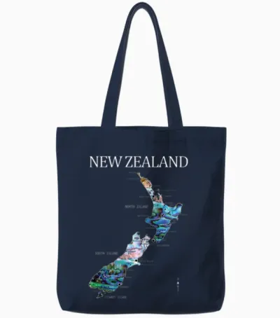 New Zealand Map Detailed Paua Tote Bags - Navy