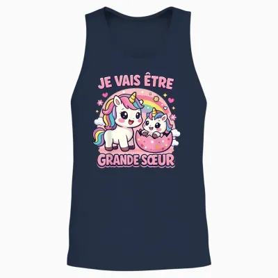 Je Vais être Grande Sœur Licorne Cadeau Annonce Grossesse Unisex Tank Top - Navy