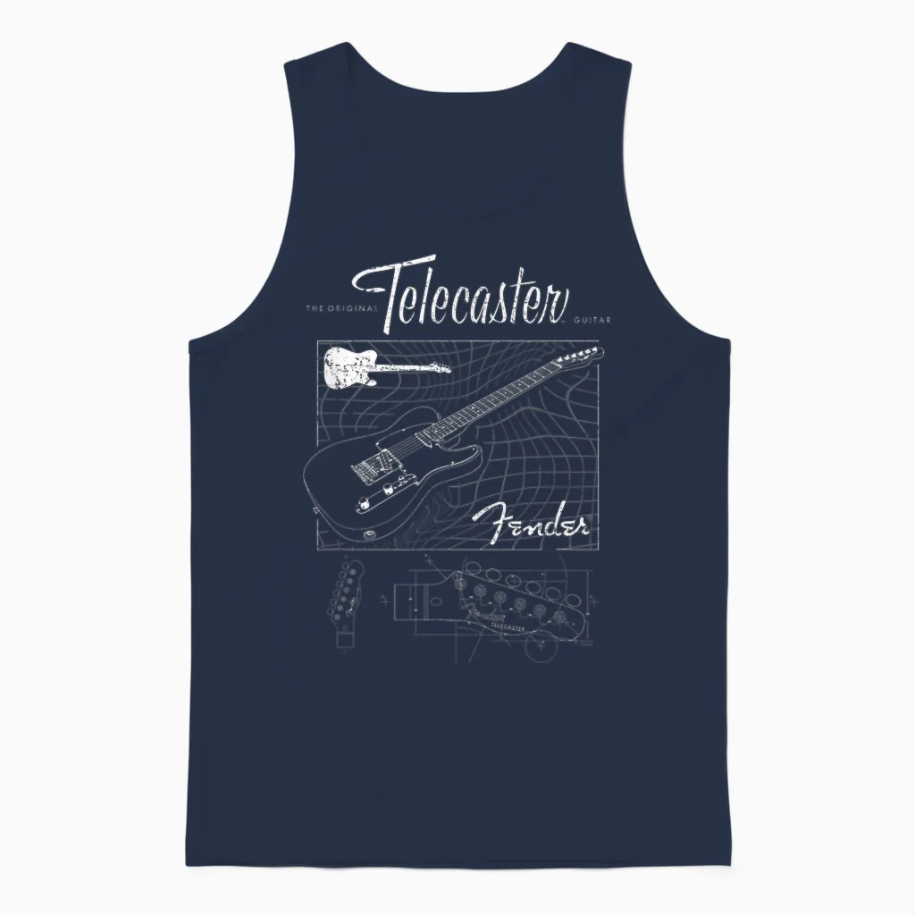 Fender the Original Telecaster Guitar Schematic Unisex Tank Top in Navy