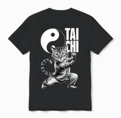 Kawaii-Katze Zeigt Tai Chi Kampfsport Yin & Yang Unisex T-Shirt - Black