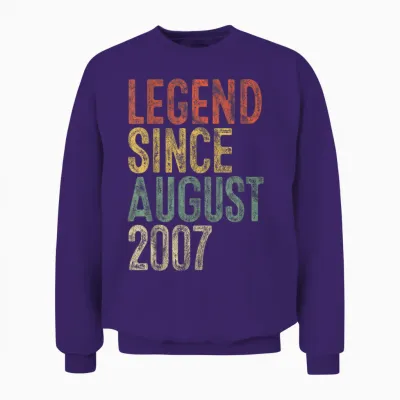 Legend 2007 18th Birthday Gifts for Boy Girl 18 Year Old Unisex Sweatshirt - Purple