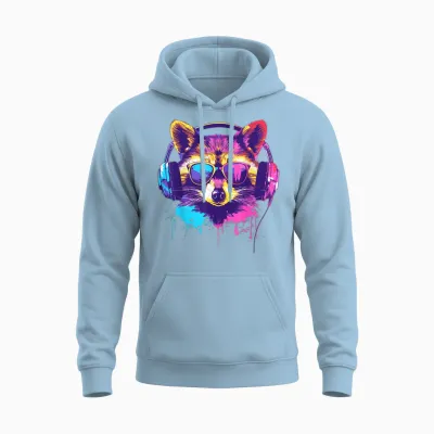 Dj Raccoon Outfit for Music Raccoon Techno Raccoon T-Shirt, Black Unisex Hoodie - Light Blue