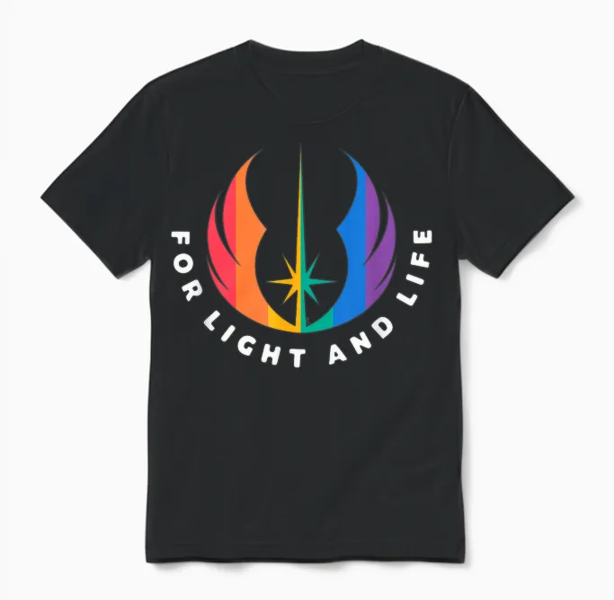 Star Wars Pride Rainbow Jedi Order Symbol for Light and Life Unisex T-Shirt in Black