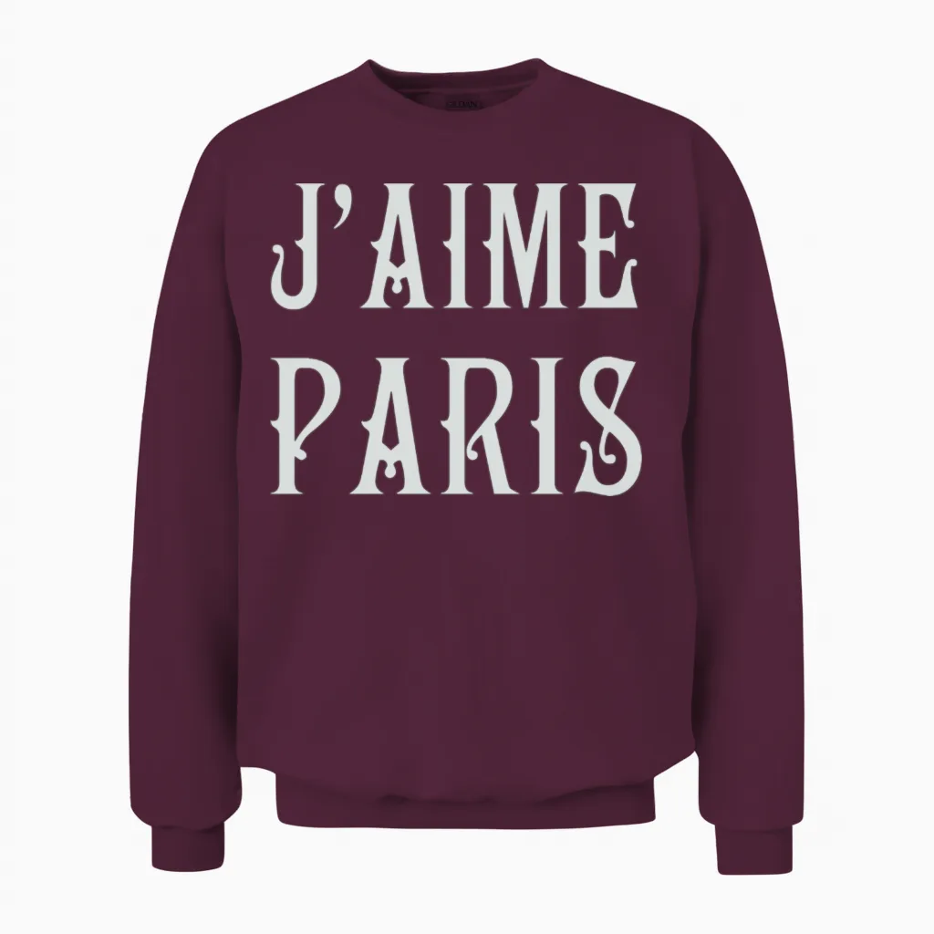 J'aime Paris: Elegant Love Unisex Sweatshirt in Maroon