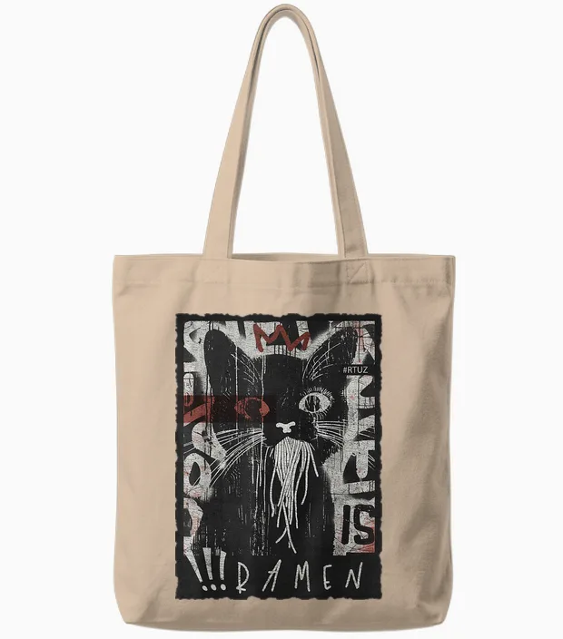 Cat Ramen Noodle Japanese Anime Manga Ramen Kawaii Cat T-Shirt, Black Tote Bags in Natural