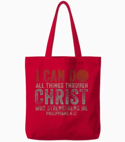 I Can Do All Things Through Volleyball Tote Bags - Red