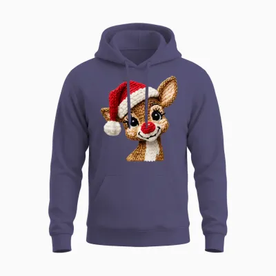 Cute Reindeer Rudolph Crochet Christmas Xmas Pajamas Holiday Unisex Hoodie - Heather Sport Dark Navy