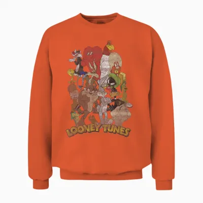 Looney Tunes Character Stack Group Shot Unisex Sweatshirt - Orange