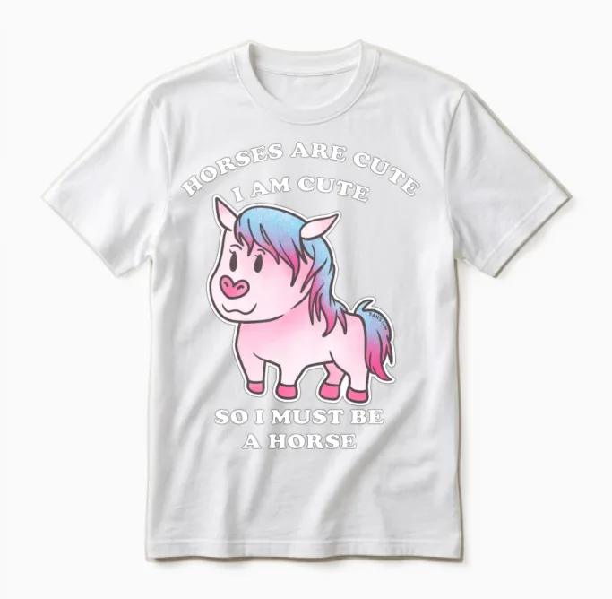 Horses Are Cute I Am Cute So I Must Be a Horse Unisex T-Shirt in White