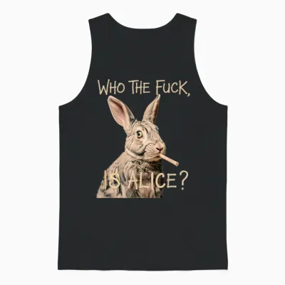 Who the F Ck Is Alice? Funny Rabbit Humour Graphic Unisex Tank Top - Black
