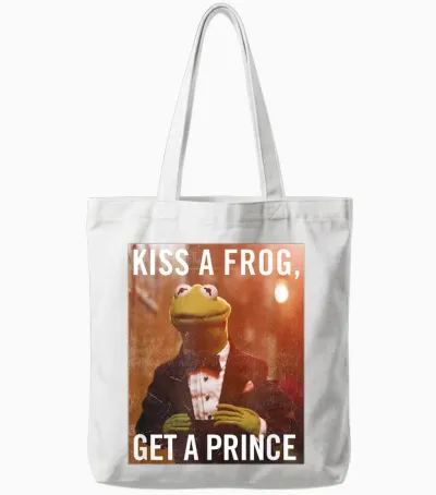 The Muppets Kermit Kiss a Frog T-Shirt, White, S Tote Bags - White