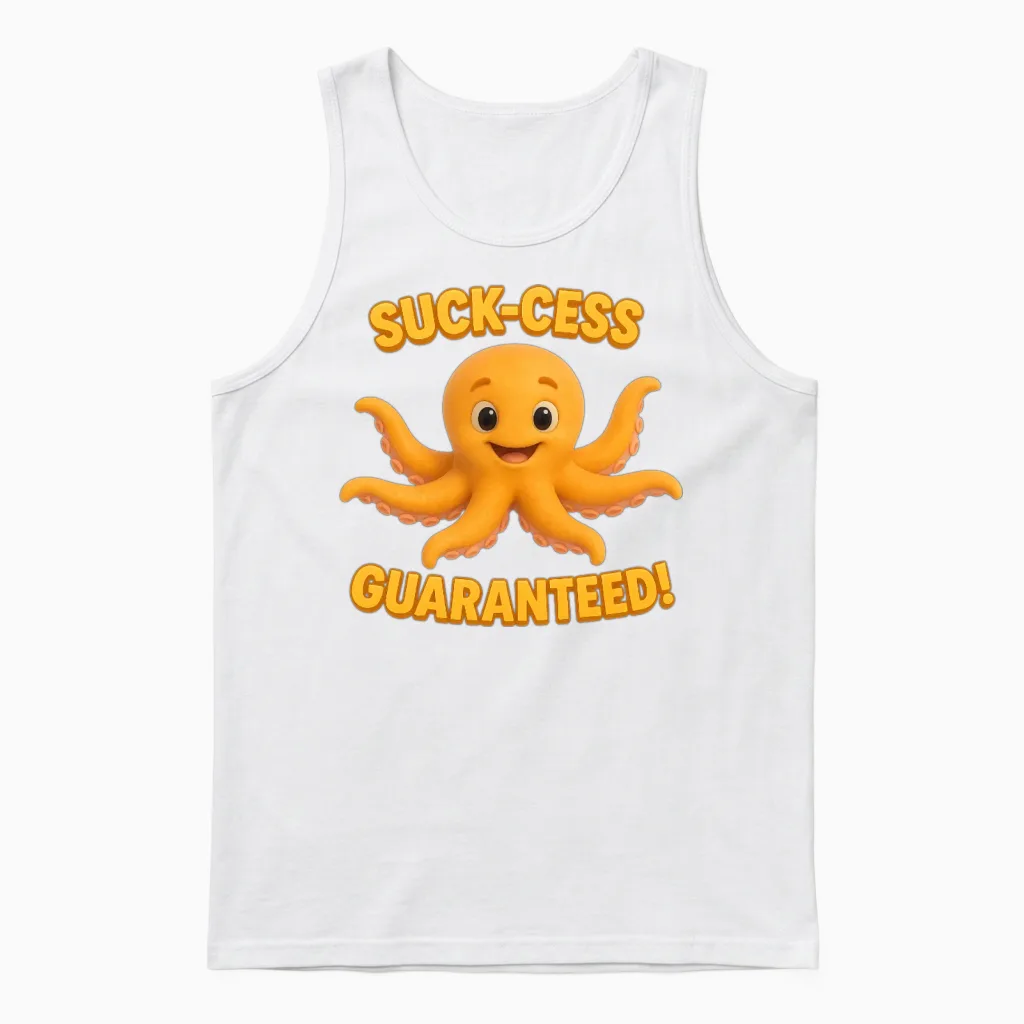 Suck-Cess Guaranteed Funny Octopus Unisex Tank Top in White