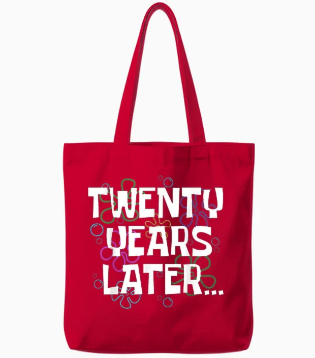 Twenty Years Later Funny 20 Year Old 20th Birthday Party Tote Bags in Red
