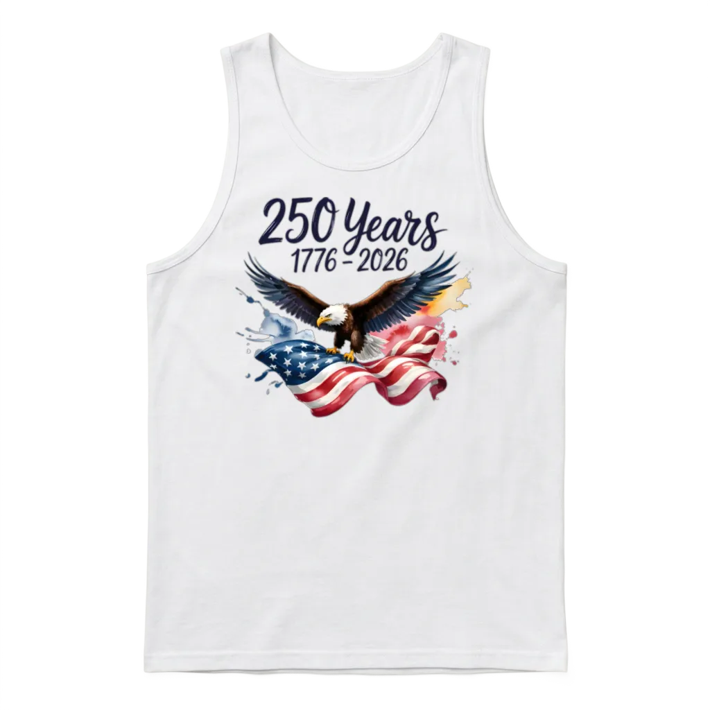 250 Years Eagle Watercolor American Flag 1776 2026 Unisex Tank Top - White