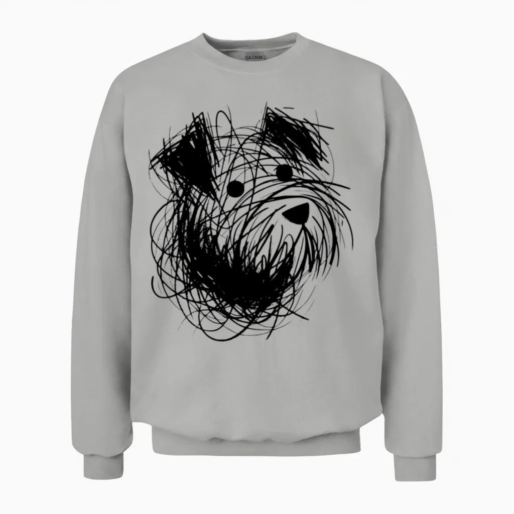 Minimalist Dog Sketch Doodle Dog Portrait Unisex Sweatshirt in Ash