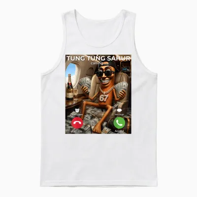 Rich Tung Sahur Money Calling Meme 67 Brainrot Luxury Vibes Unisex Tank Top - White