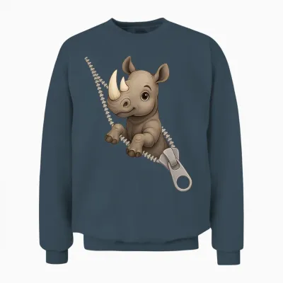 Funny Rhinoceros Rhino Zipper Cute Unisex Sweatshirt - Dark Heather