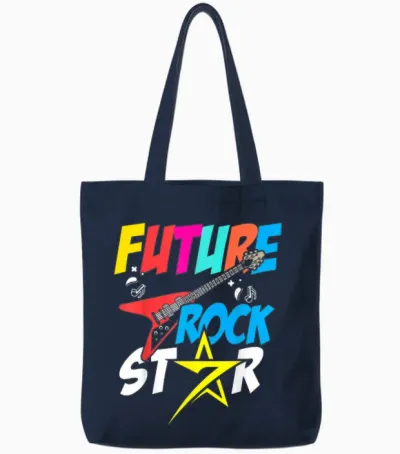 Future Rockstar Funny Guitar Musician Men Children Boys T-Shirt, Black Tote Bags - Navy